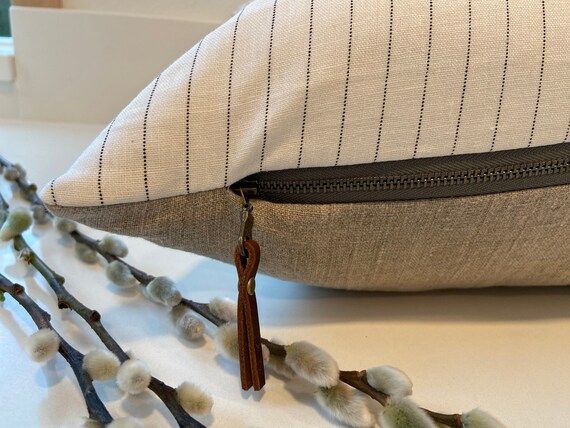 Black and white striped linen blend pillow cover  exposed | Etsy | Etsy (US)