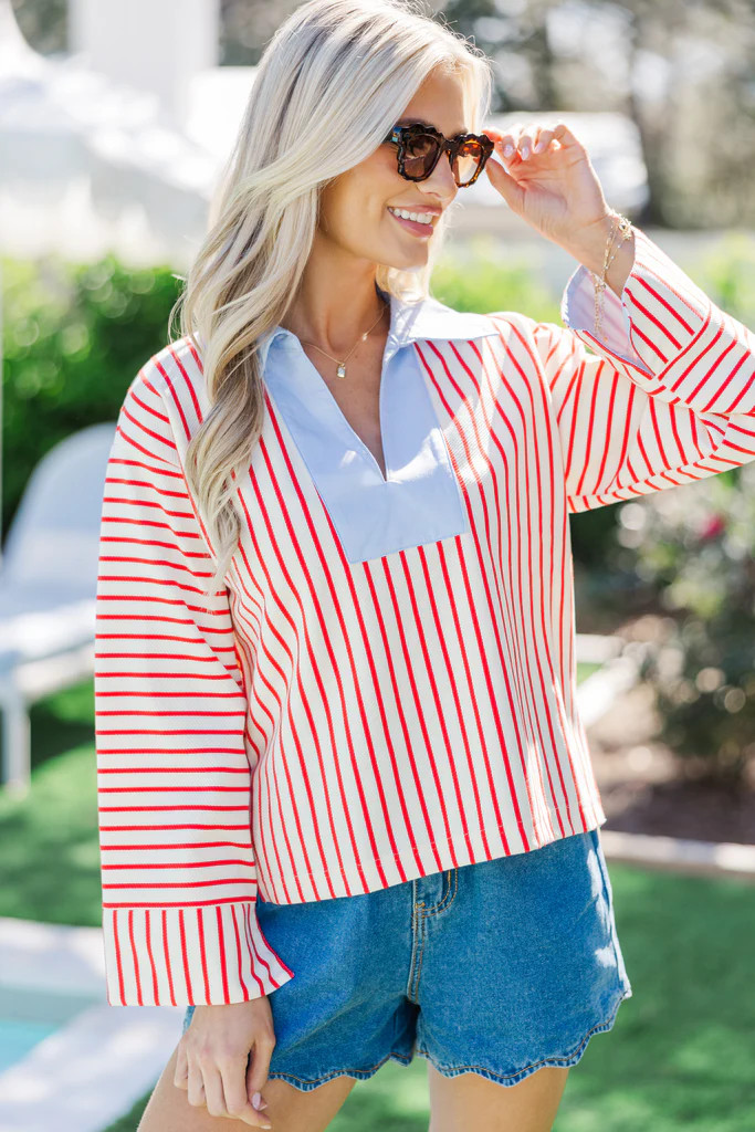 Shine Bright Red Striped Blouse | The Mint Julep Boutique