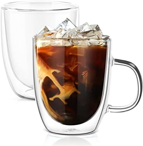 PunPun Large Glass Coffee Mug Set of 2, Clear Mugs Double Walled Coffee Mugs, Iced Coffee Cup, Gl... | Amazon (US)