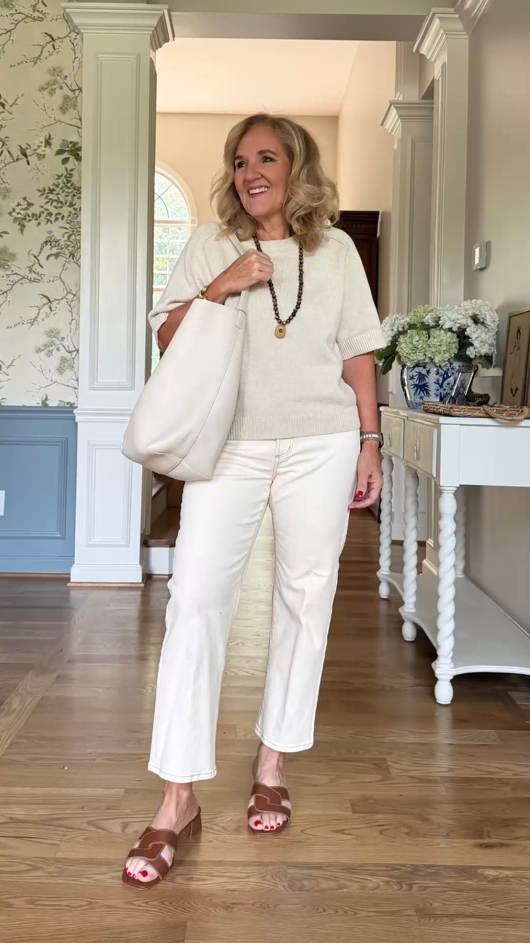 Cream knit and white denim make this monochromatic look feel fresh and polished. The relaxed pieces keep it comfortable, while cognac sandals add just the right amount of warmth.

💡 LTK MADE EASY
❤️ Heart = Support my posts!
🔖 Save = Get sale & restock alerts
📋 Lists = Keep favorites organized
📲 Share = Send lists and products to a friend. Hello, Christmas List!
💬 Comment = Ask me anything about what I'm wearing.:-)

#LTKgrwm #LTKootd #LTKdayinmylife
