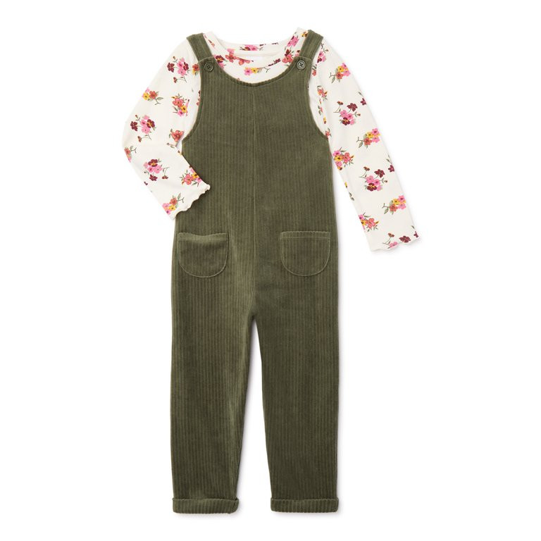 Wonder Nation Baby Girls & Toddler Girl's Long Sleeve Tee and Romper, 2pc Outfit Set (12M-5T) - W... | Walmart (US)