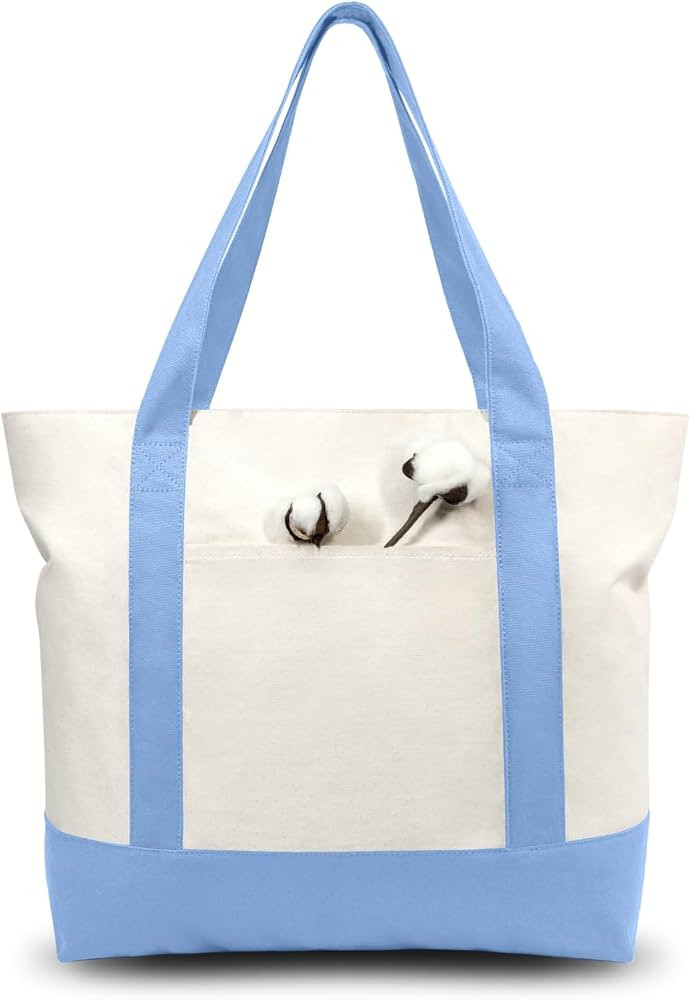 TOPDesign 1-Pack Canvas Tote Bag with an External Pocket, Reusable Grocery Shopping Bag, Top Zipp... | Amazon (US)