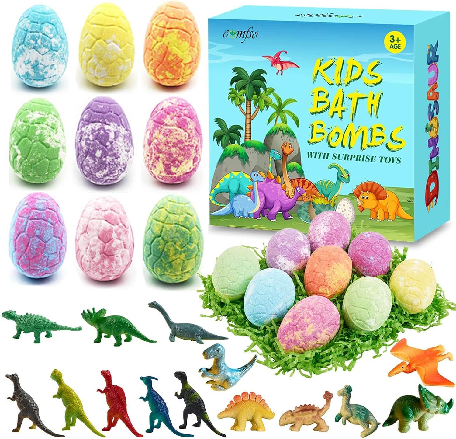 9 Bath Bombs with Surprise Toys Inside, Natural Kids Bath Bomb Gift Set, Organic Dinosaur Egg Bubble | Amazon (US)