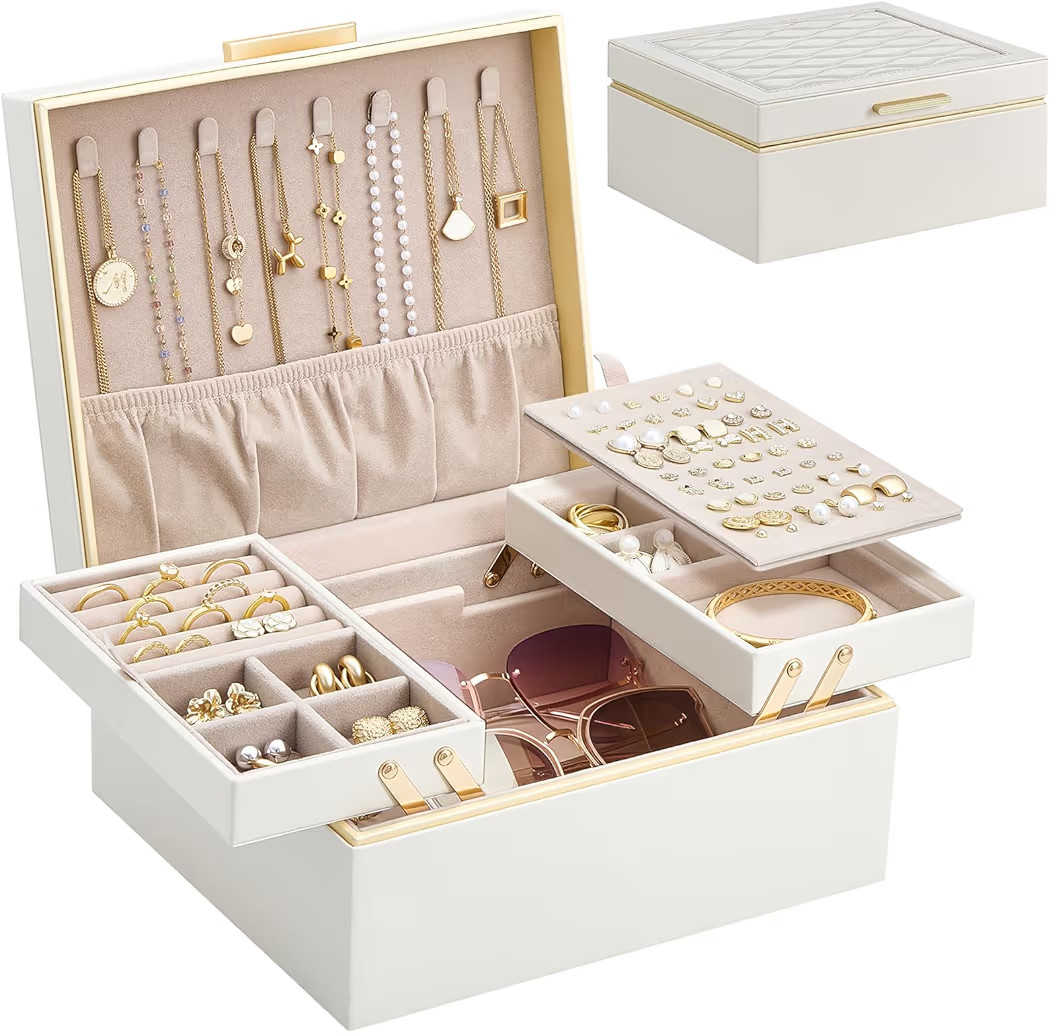 Lolalet Jewelry Box Organizer for Women Girls, 2 Layer Jewelry Organizers and Storage for Necklac... | Amazon (US)