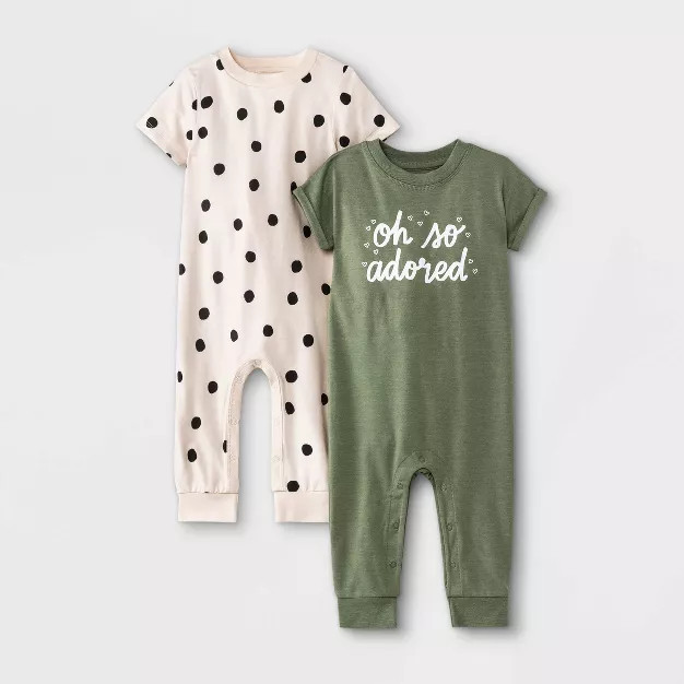 Baby Girls' 2pk 'Oh So Adored' Dot Jersey Romper - Cat & Jack™ Sage Green | Target