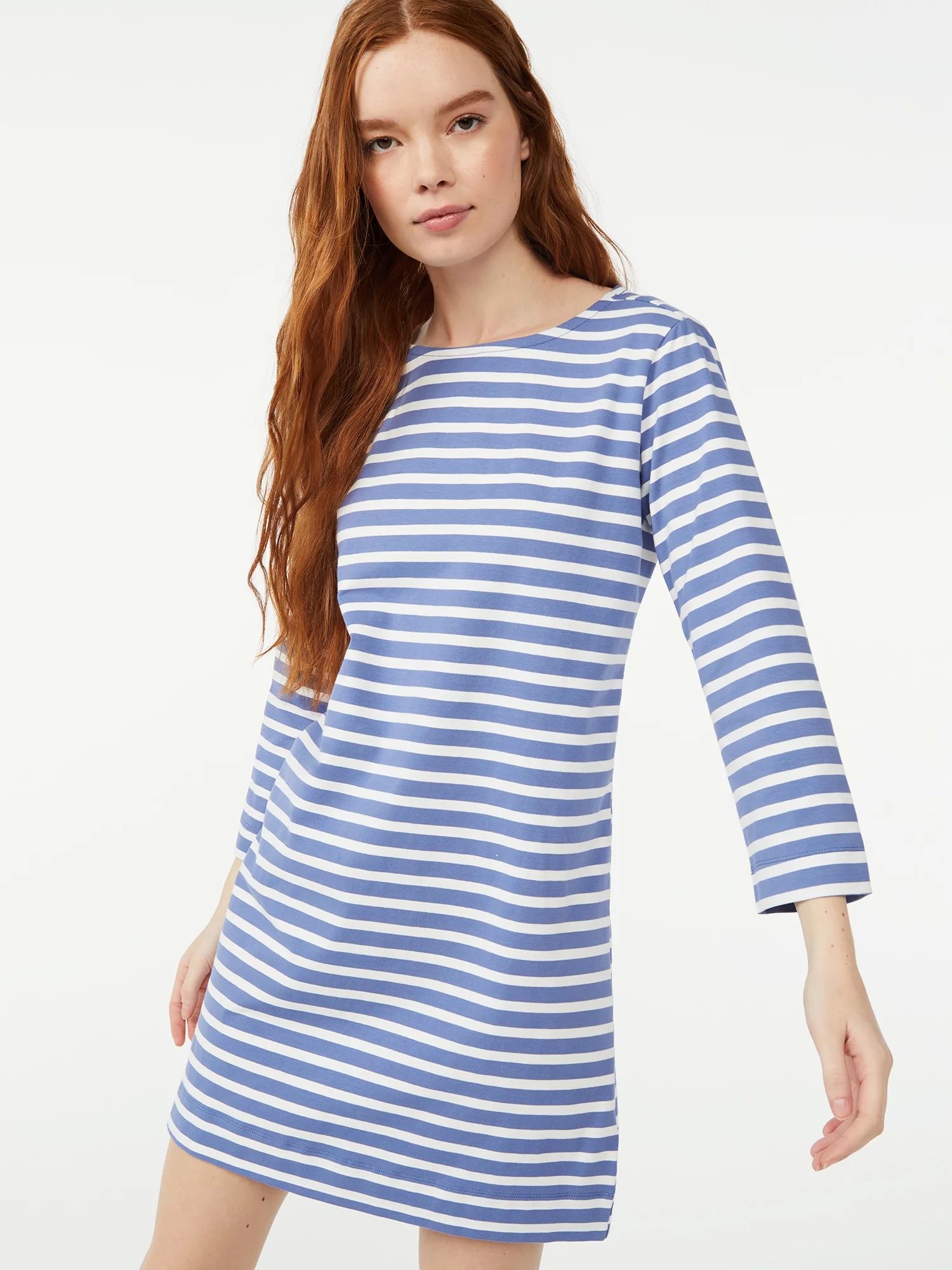 Free Assembly Women's Boatneck Mini Dress with Long Sleeves | Walmart (US)