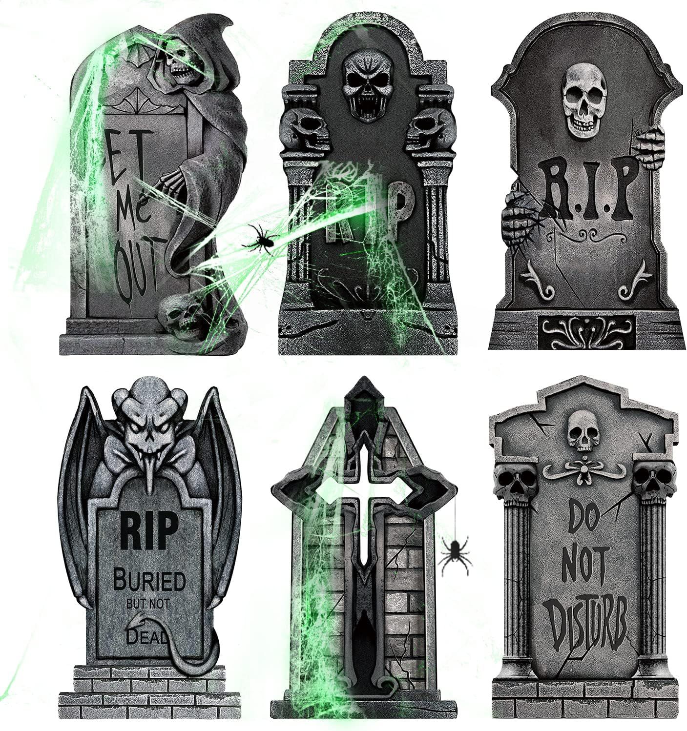 Runwosen 9 Pcs Halloween Tombstones RIP Graveyard, 15'' Plastic Tombstone Halloween Decorations Y... | Amazon (US)