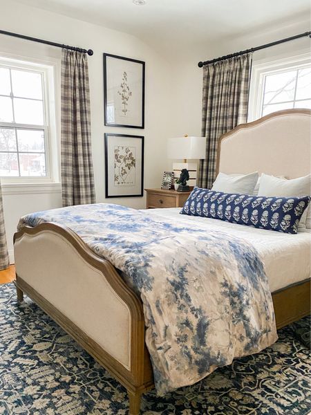 Primary bedroom, cozy bedroom, cozy house, master bedroom, fall bedroom // Blue duvet cover, blue rug, upholstered bed, nightstand 

#LTKSeasonal #LTKhome