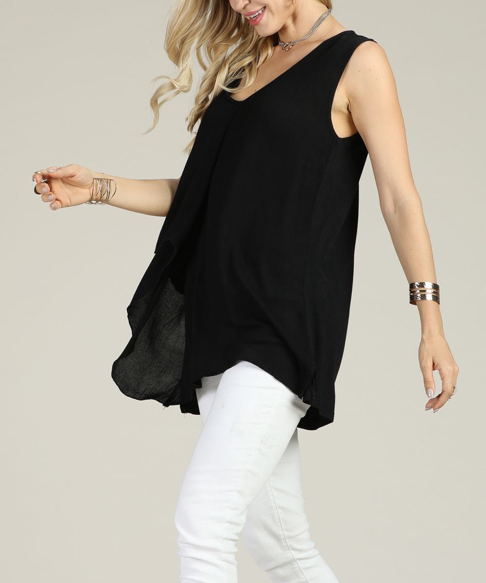 Black Ruffle-Front Tank - Women & Plus | zulily