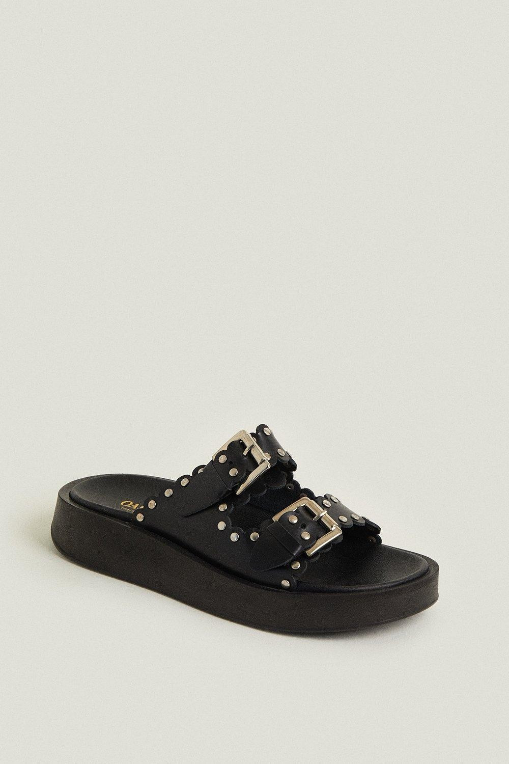 Studded Leather Flatform Slider | Oasis UK & IE 