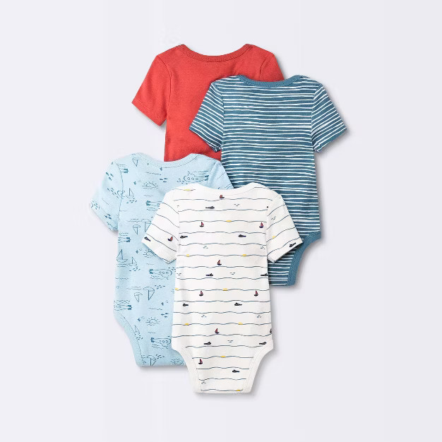 Baby Boys' 4pk Sweet Seaside Short Sleeve Bodysuit - Cloud Island™ Blue | Target