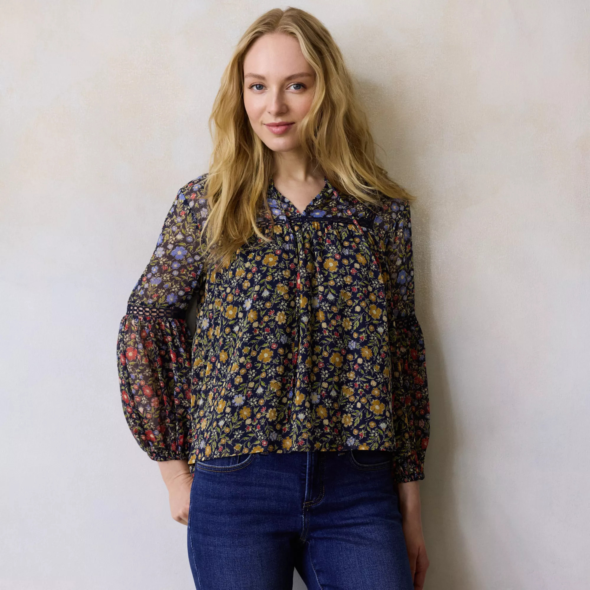 Women's LC Lauren Conrad Balloon Sleeve V-Neck Blouse | Kohl's