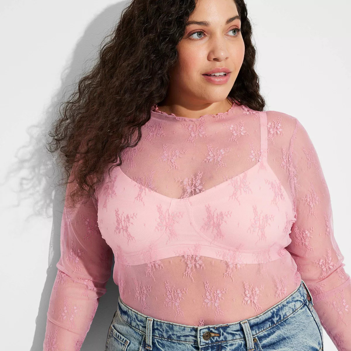 Women's Long Sleeve Mock Turtleneck Lace Shirt - Wild Fable™ | Target