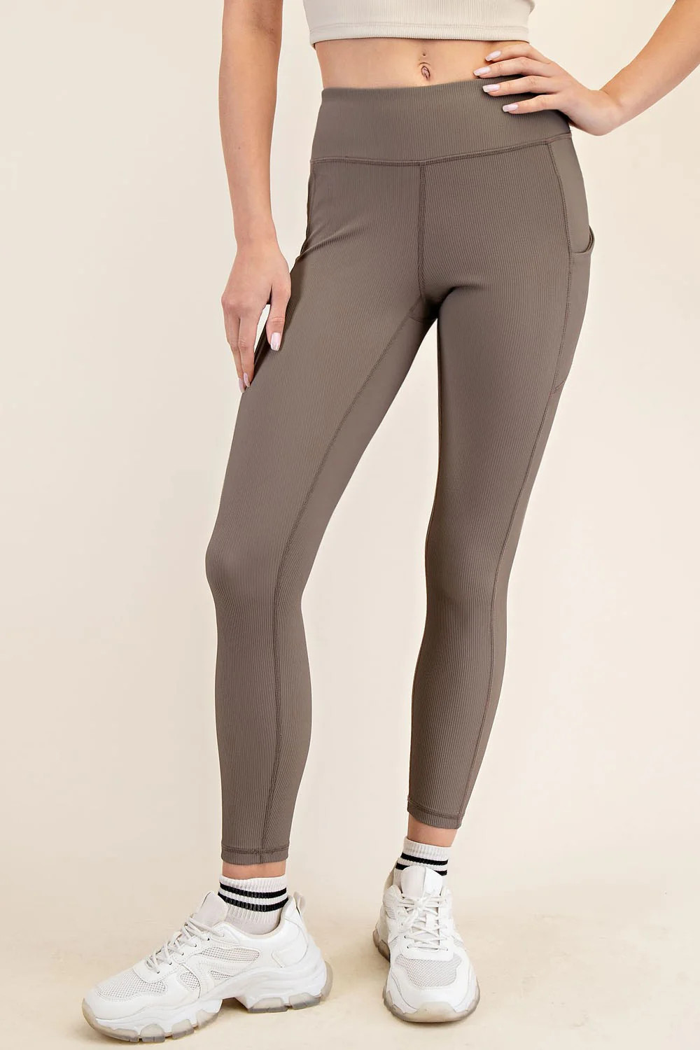 Mocha Ribbed Active Legging | PinkBlush Maternity