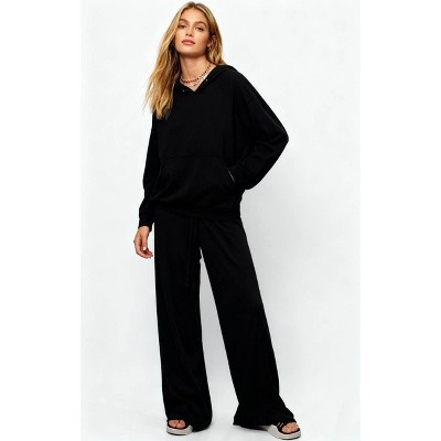 Cherie Code Women’s Solid Hooded Knit Sweatshirt & Jogger Set black L | Target