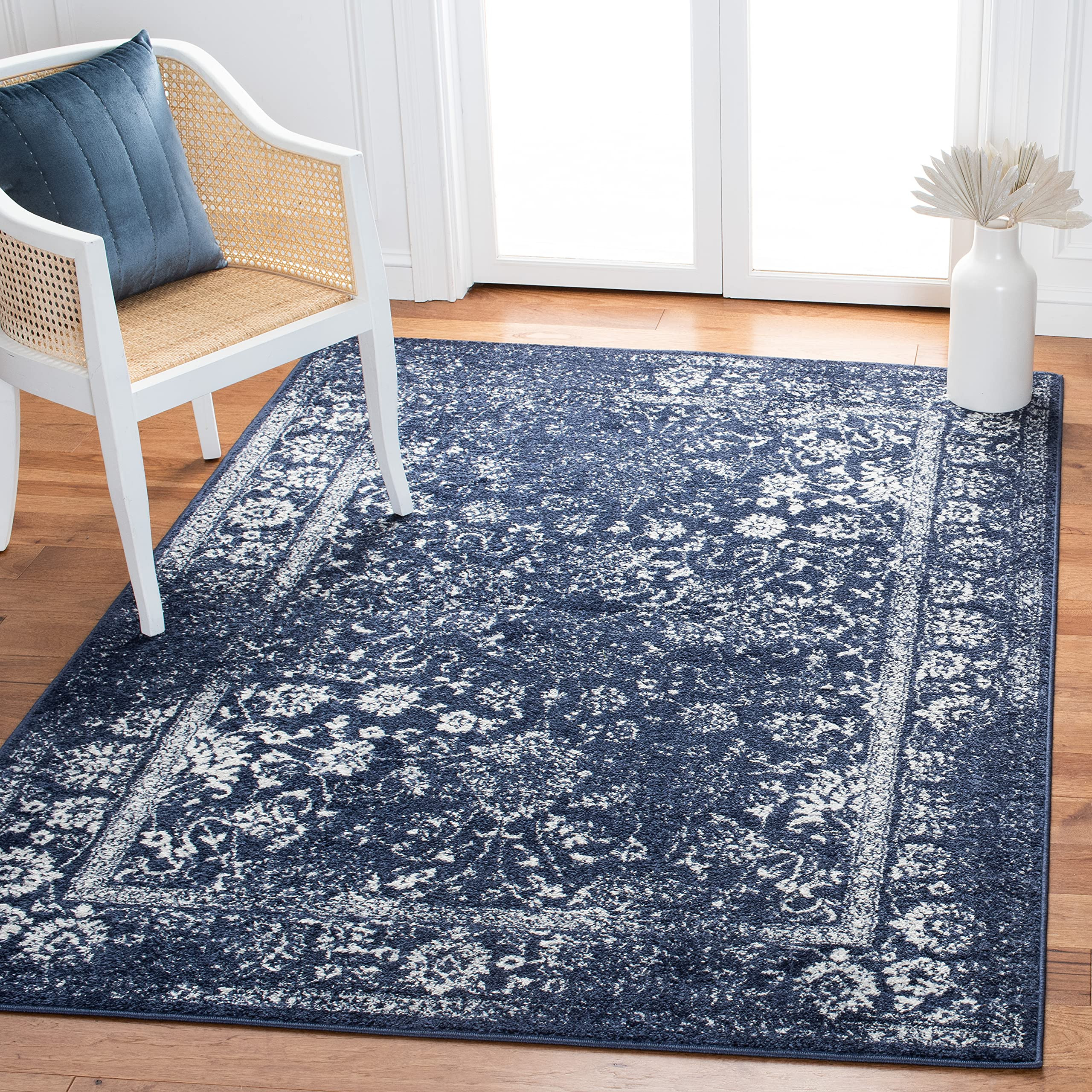 SAFAVIEH Adirondack Collection Area Rug - 5'1" x 7'6", Navy & Ivory, Oriental Distressed Design, ... | Amazon (US)