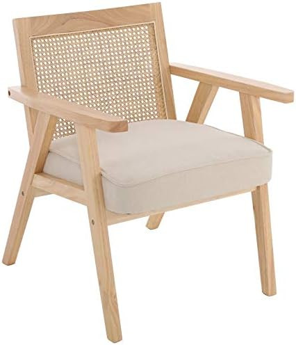 Cream Accent Chair Modern Chenille Living Room Chair Upholstered Rattan Armchair Comfy Lounge Chair  | Amazon (US)
