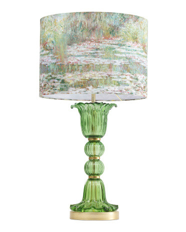 27in Ornate Glass And Metal Lamp With Printed Shade | TJ Maxx