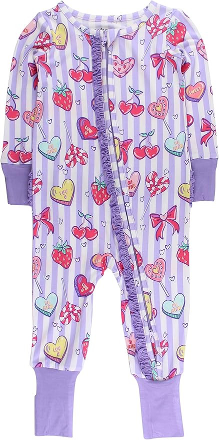 RuffleButts SoftSnooze™ Viscose from Bamboo Baby Girls Ruffle One Piece Convertible Pajamas | Amazon (US)