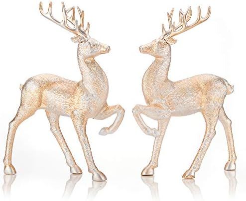 iPEGTOP 2 Pcs Holiday Reindeer Decor Christmas Standing Deer Figurines, 12.6" x 8" Home Office Decor | Amazon (US)