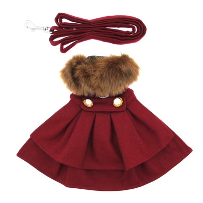 Doggie Design Wool Fur-Trimmed Dog Harness Coat- Burgundy | Target