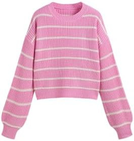 CIDER Women’s Cropped Striped Sweater Long Sleeve Crew Neck Trendy Pullover Tops | Amazon (US)