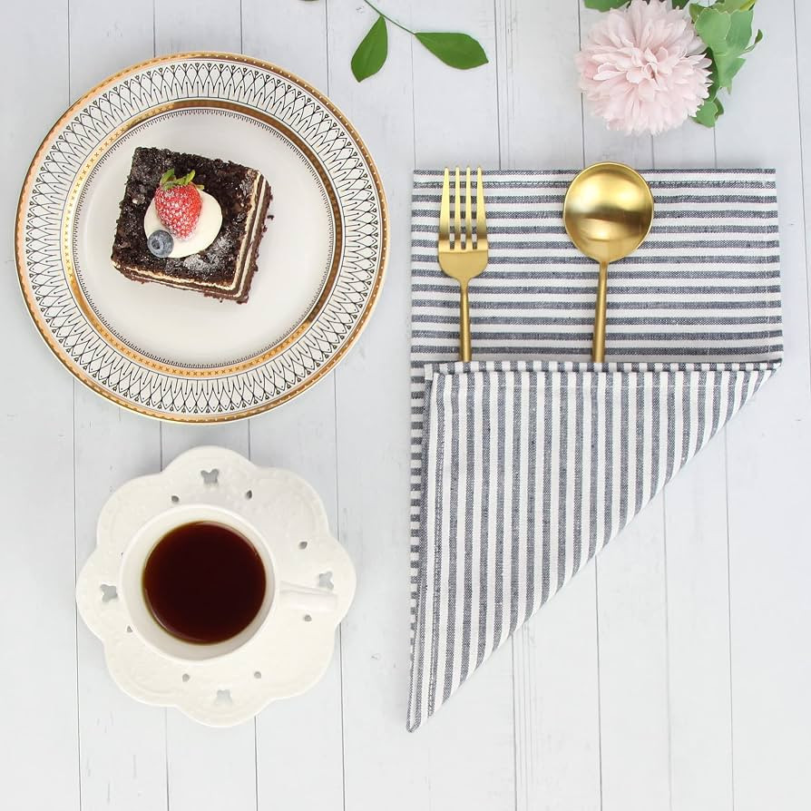 Plain Striped Cotton Linen Blended Dinner Cloth Napkins - Set of 12 (40 x 30 cm) - for Events & H... | Amazon (US)