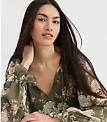 Floral Ruffle Cuff Tie Neck Blouse | LOFT