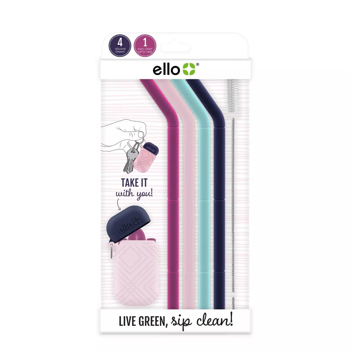 Ello 4pk Compact Fold and Store Silicone Straw Set | Target