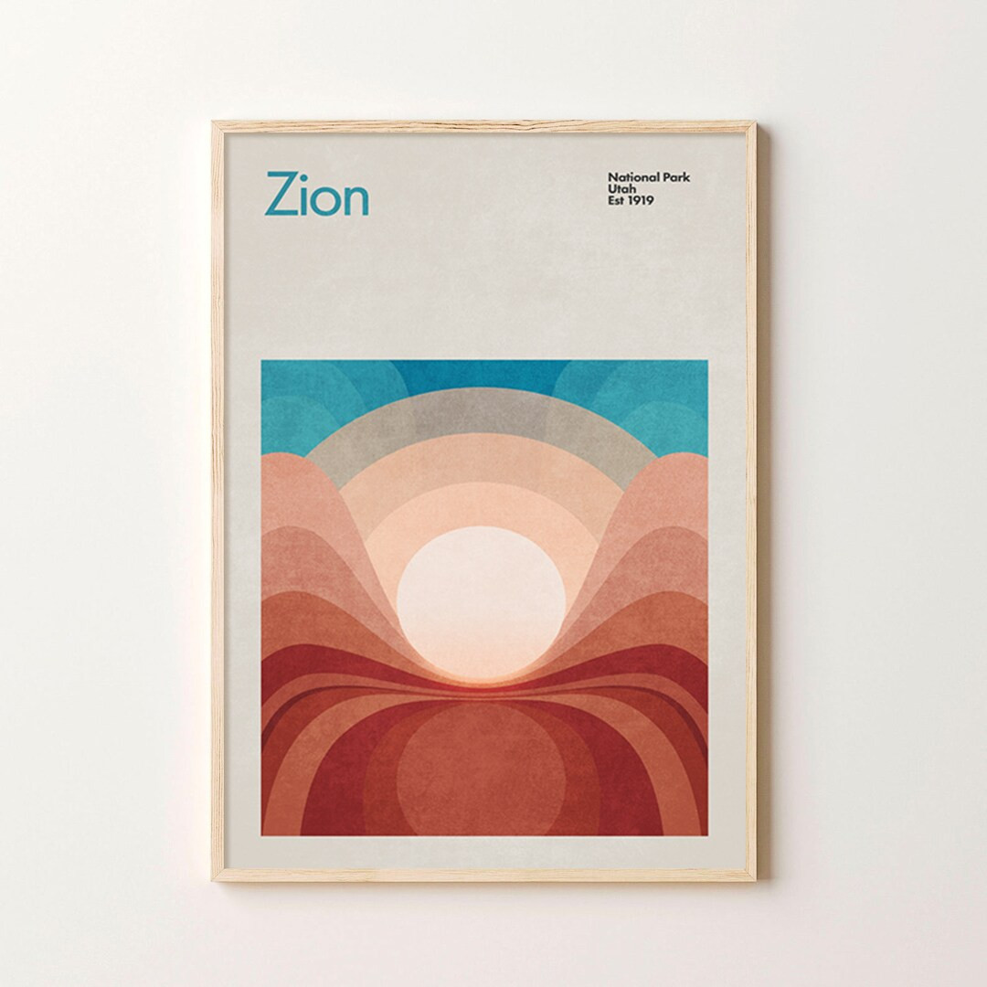 Zion National Park Travel Poster, Abstract Travel Poster, National Park Poster, Minimalist Mid-Ce... | Etsy (US)