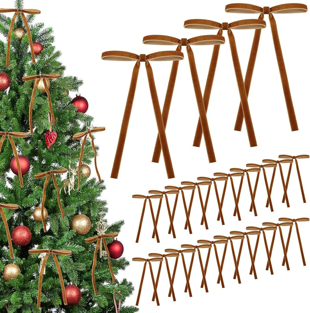 MEWTOGO 24 Pcs Christmas Velvet Bows - 5 x 7 Inch Velvet Ornaments for Christmas Tree with Tie, E... | Amazon (US)