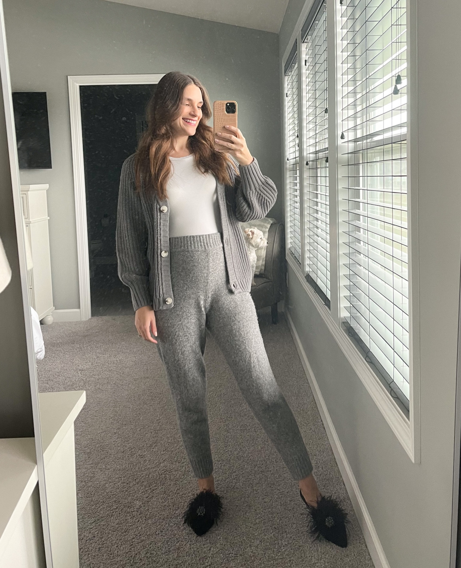 Get 10% off at Birdies where I got these cute shoes with code: THEDARKPLUM10OFF slides are 1/2 size small size up. Sweater leggings from Express are so comfy. Wearing a small. Amazon cardigan comes in lots of colors. Express tee is a little tight size up one size. 

#LTKbump #LTKSeasonal #LTKunder50