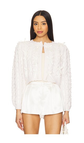 Alice + Olivia Kitty Embellished Cardigan in White. - size L | Revolve Clothing (Global)