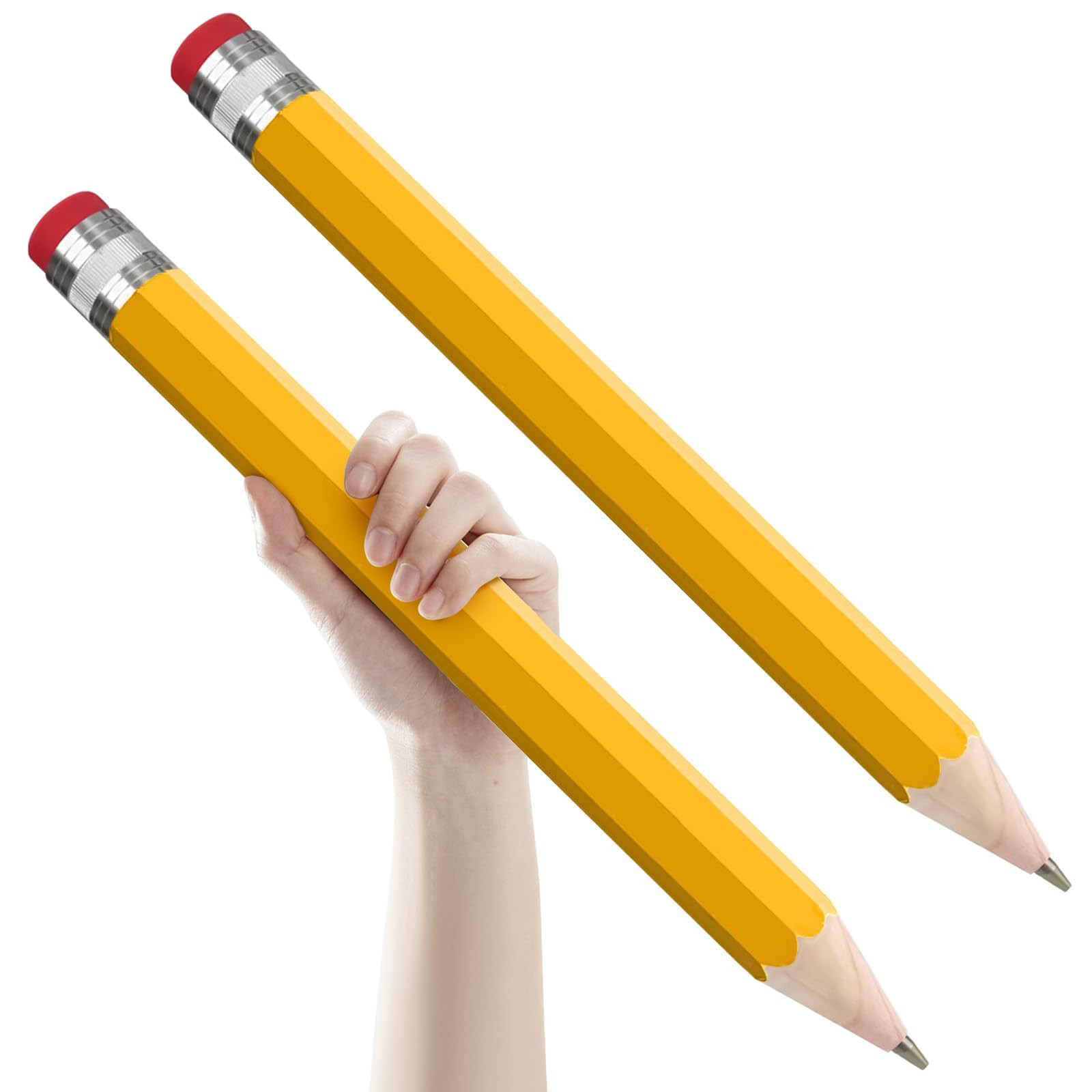 2 Pack Wooden Jumbo Pencil for Prop Gifts Decor 14 Inch Funny Big Novelty Pencil with Cap Yellow | Amazon (US)
