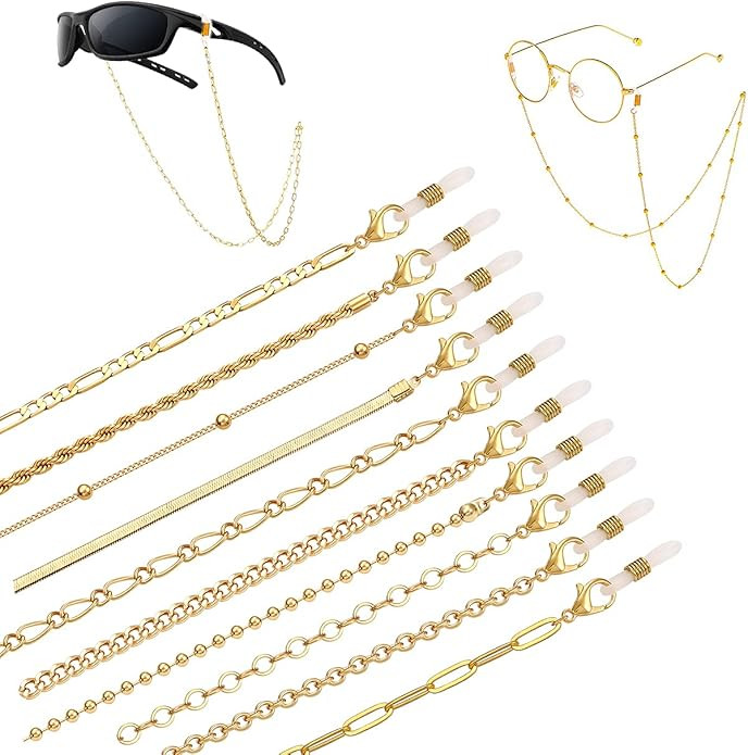HEIDKRUEGER 10 Pieces Eyeglass Chains String Holders for Women Men Gold Link Necklace Around Neck... | Amazon (US)