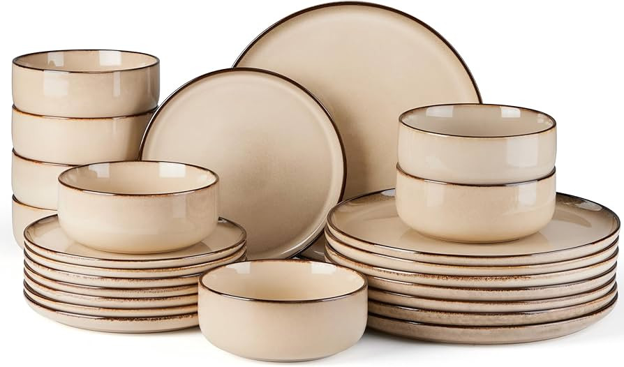 E-far 24-Piece Plates and Bowls Set, Stoneware Dinnerware Sets for 8, Reactive Glaze Ceramic Dinn... | Amazon (US)