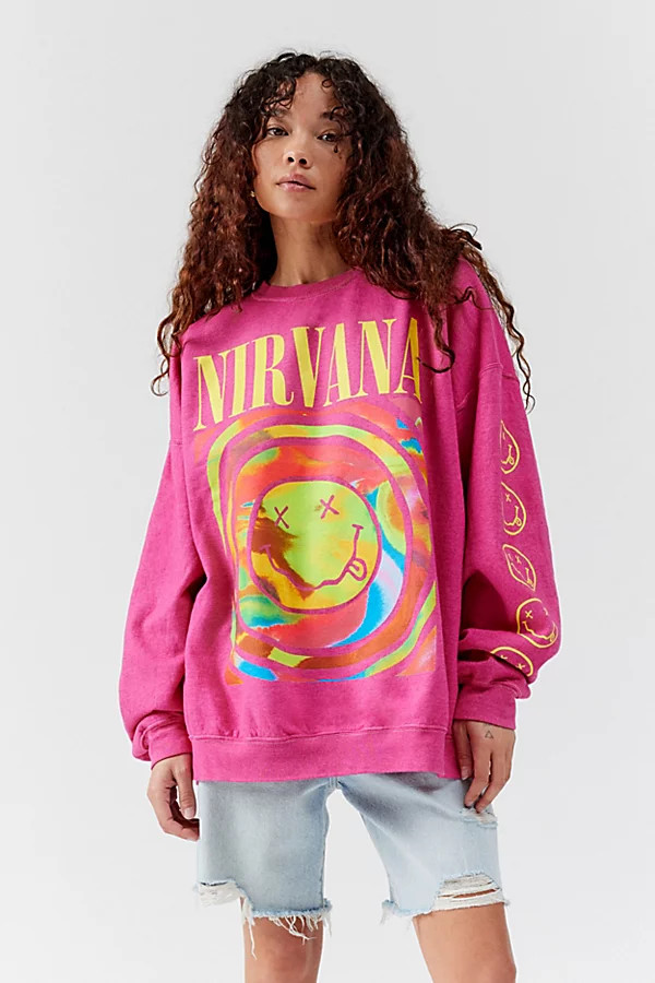 Nirvana Smile Overdyed Crew Neck Sweatshirt | Urban Outfitters (US and RoW)