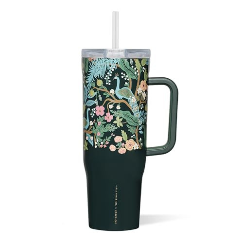 Corkcicle x Rifle Paper Co. Cruiser Insulated Tumbler with Handle & Straw - Keeps Drinks Cold 20 Hours - BPA-Free - Gift for Mom - Great for Mother's Day or Christmas - 40 oz - Peacock Blue | Amazon (US)