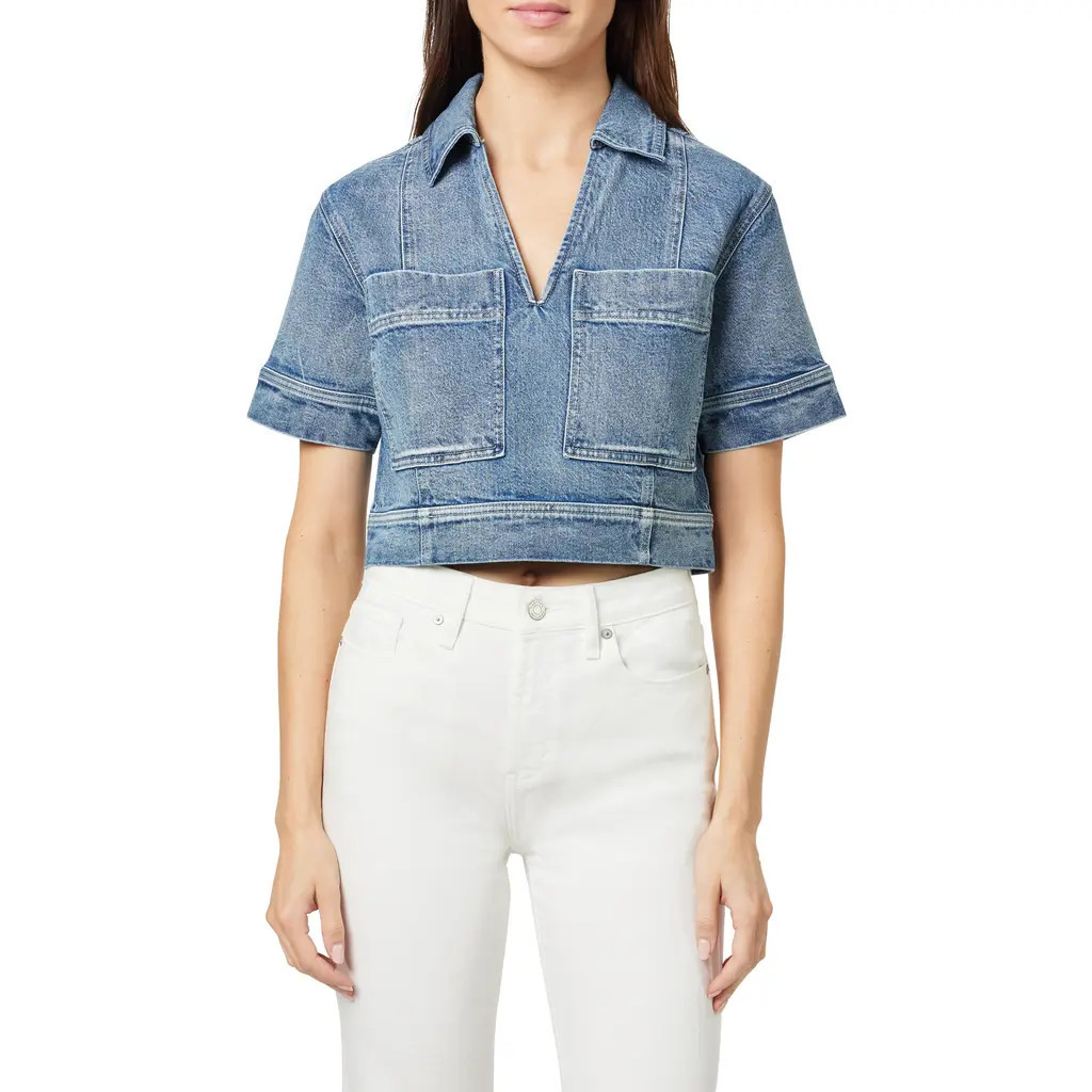 Habitual Boxy Crop Denim Shirt in Marine at Nordstrom, Size X-Large | Nordstrom