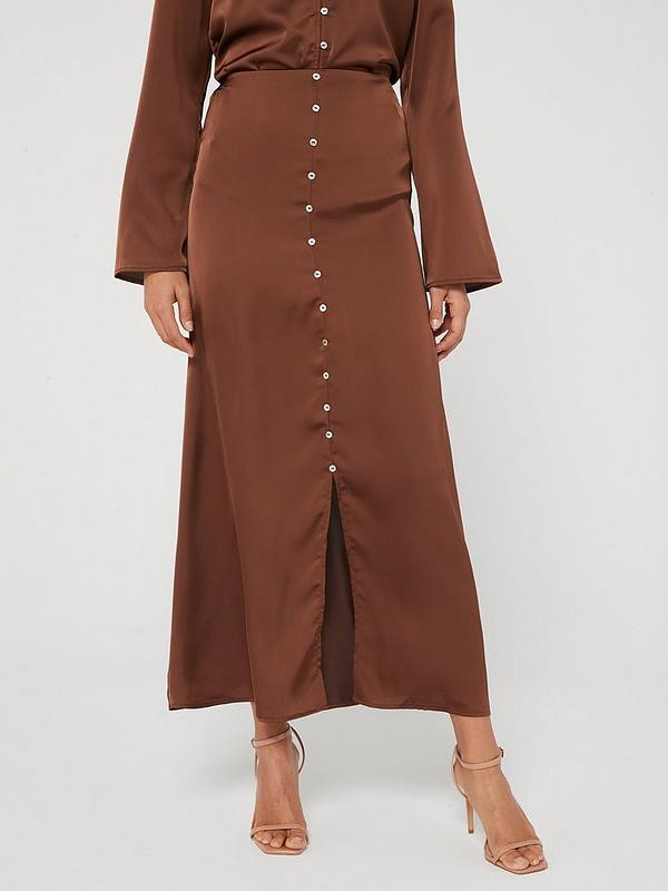 Vero Moda Jessa High Waist Long Satin Skirt - Brown | Very (UK)