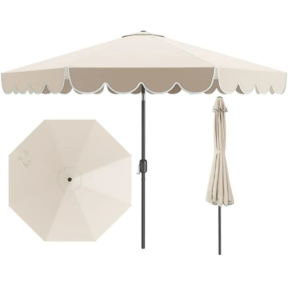 Costway 10 FT Patio Umbrella with Crank Tilt Adjustment Ruffles Vented Top 8 Ribs Beige | Walmart (US)