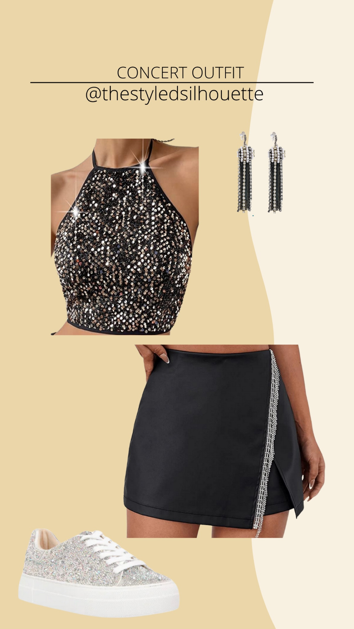 Concert outfit// glitter top// fringe leather skirt// sparkle dangle earrings 

#LTKsalealert #LTKstyletip #LTKunder100