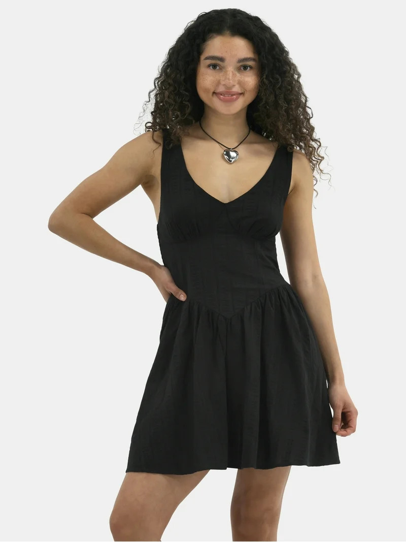 No Boundaries Cotton Fit and Flare Corset Dress, Women’s | Walmart (US)