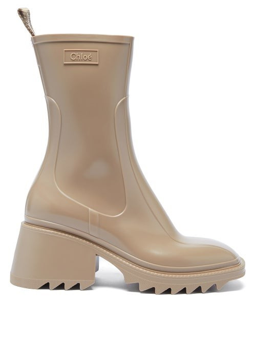 Chloé - Betty Block-heel Rubber Boots - Womens - Beige | Matches (UK)