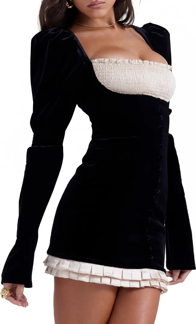 Azaria Long Sleeve Colorblock Velvet Minidress | Nordstrom