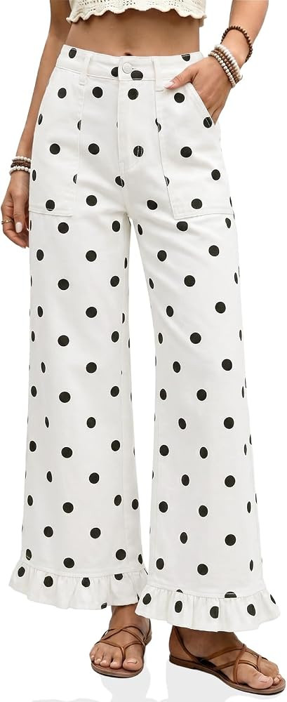 Cicy Bell Womens Ruffle Jeans Cropped High Waisted Baggy Trendy Denim Pants | Amazon (US)