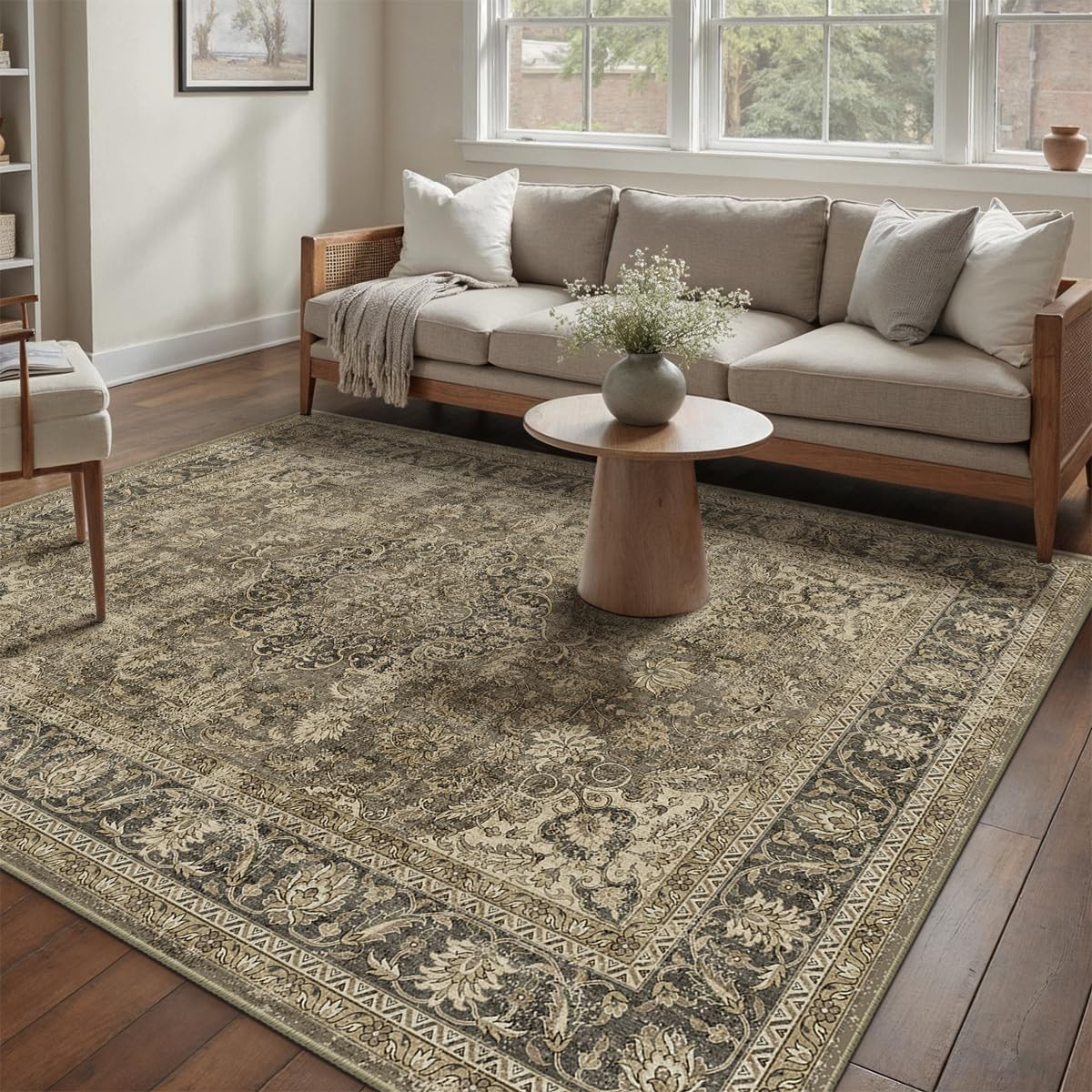 5x7 Washable Brown Area Rug Vintage Living Room Bedroom Carpet Non-Slip Soft Low Pile Distressed ... | Amazon (US)