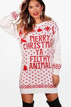 Merry Christmas Ya Filthy Animal Jumper Dress | Boohoo.com (US & CA)