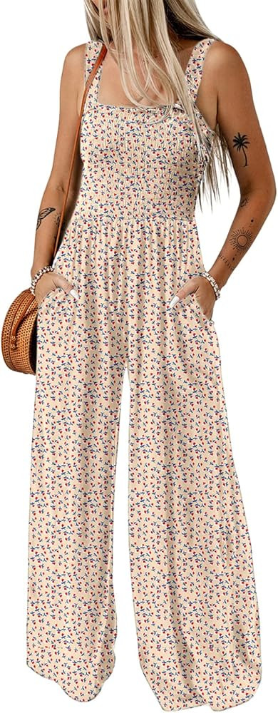 Dokotoo Women's Casual Loose Overalls Jumpsuits One Piece Sleeveless Printed Wide Leg Long Pant R... | Amazon (US)