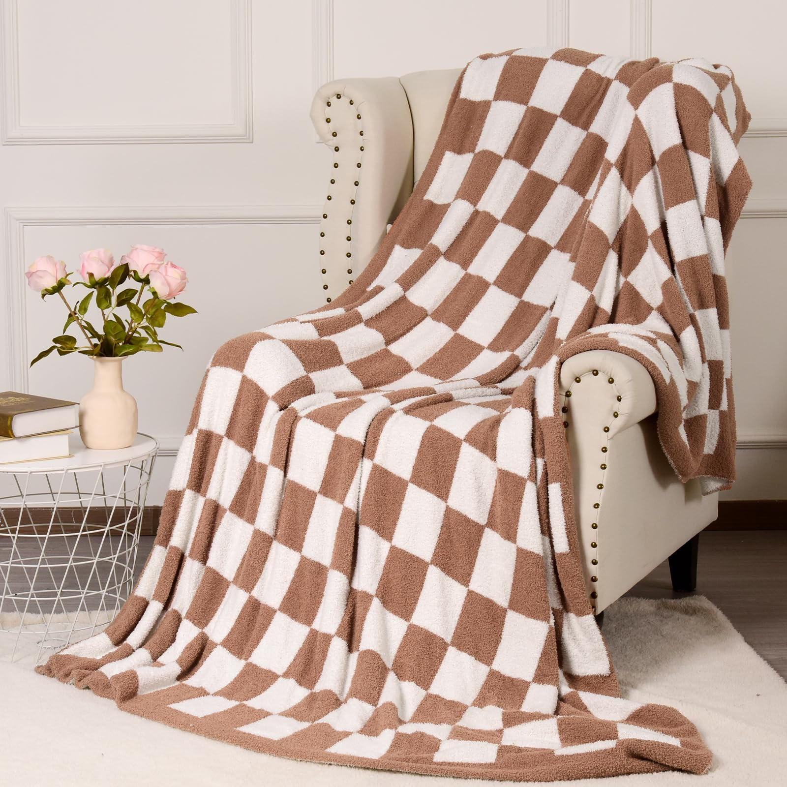 PHF Soft Checkered Throw Blanket, Knitted Check Reversible Checkerboard Blanket, Plaid Soft and W... | Amazon (US)